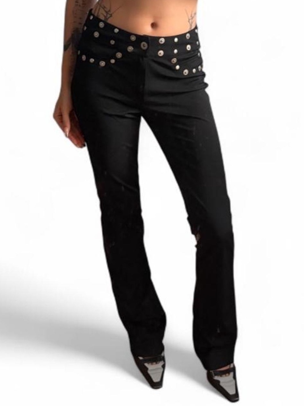 I.AM.GIA Black Straight-Leg Grommet Waist Pants